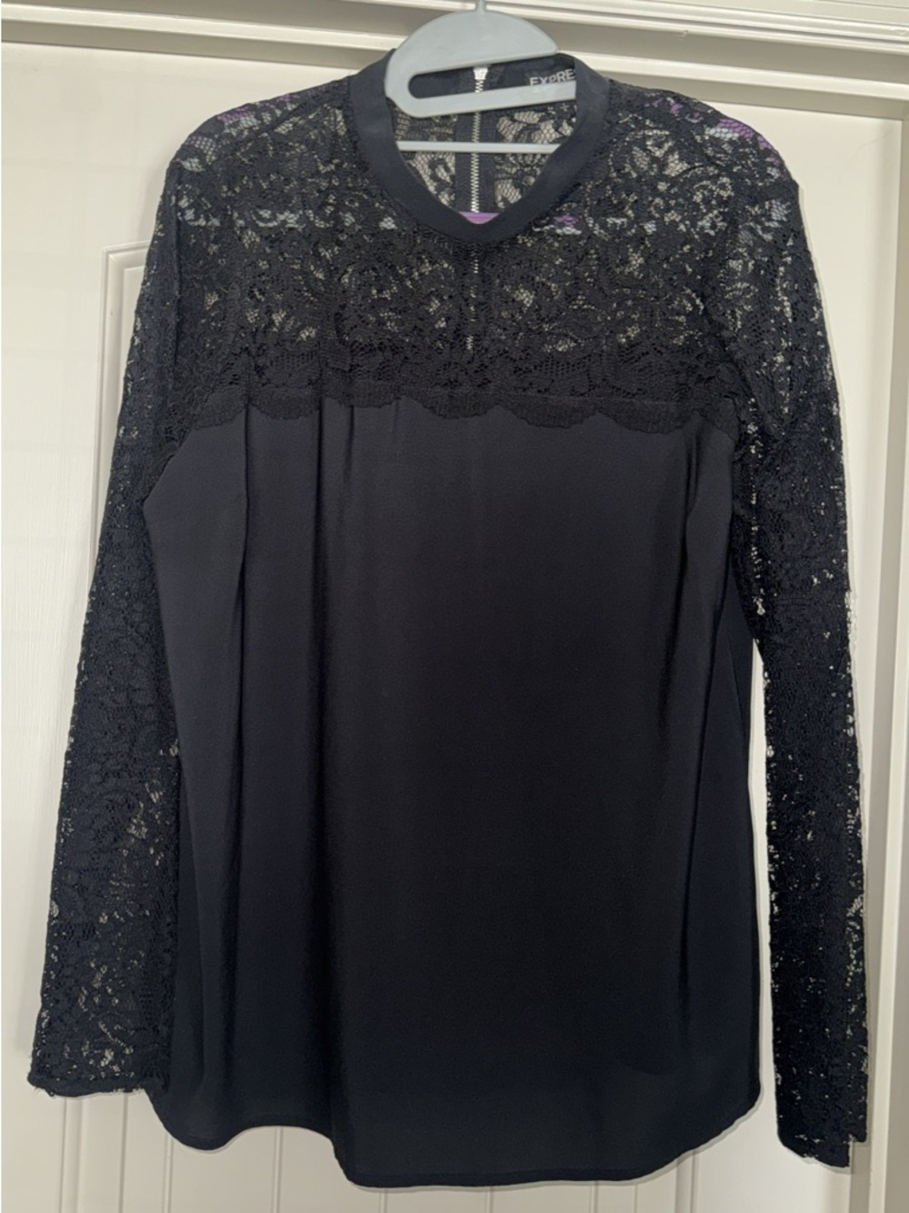 Express Black Lace Yoke Long Sleeve Blouse